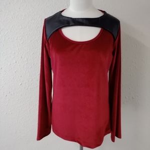 BNWT Milan Kiss burgundy velvet/faux leather long sleeve top